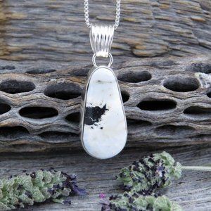 Navajo White Buffalo Sterling Silver Teardrop Pendant